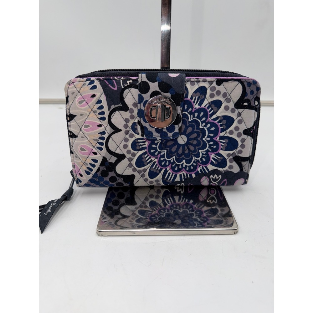 Vera Bradley Retired Lilac Medallion Turnlock Wallet Quilted Cotton